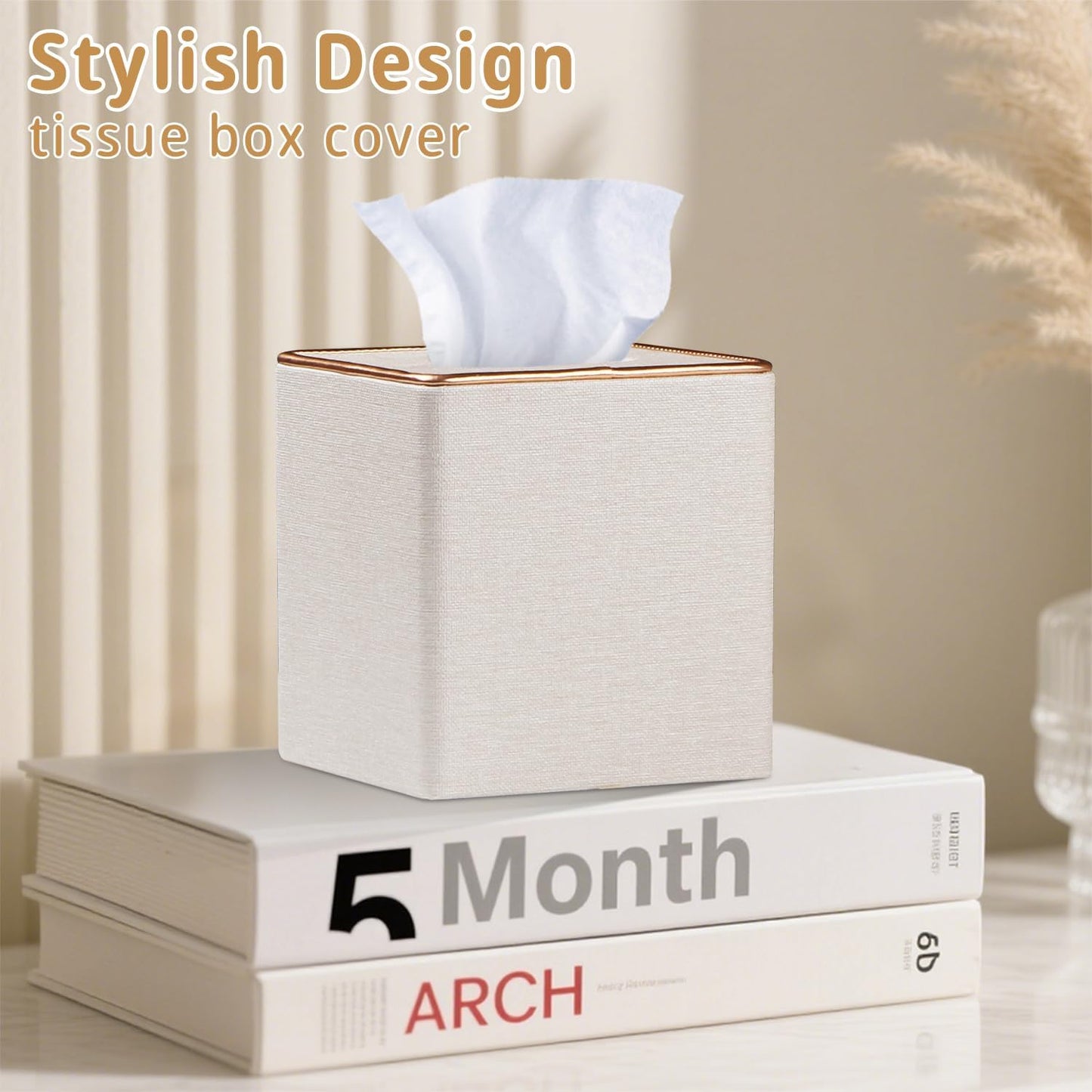 Leather Tissue Box Cover Square,Decorative Cube Tissue Box Holder with Magnetic Bottom,Facial Paper Organizer Table Napkin Case Dispenser for Bathroom,Nightstand,Coffee Car,Home,Office