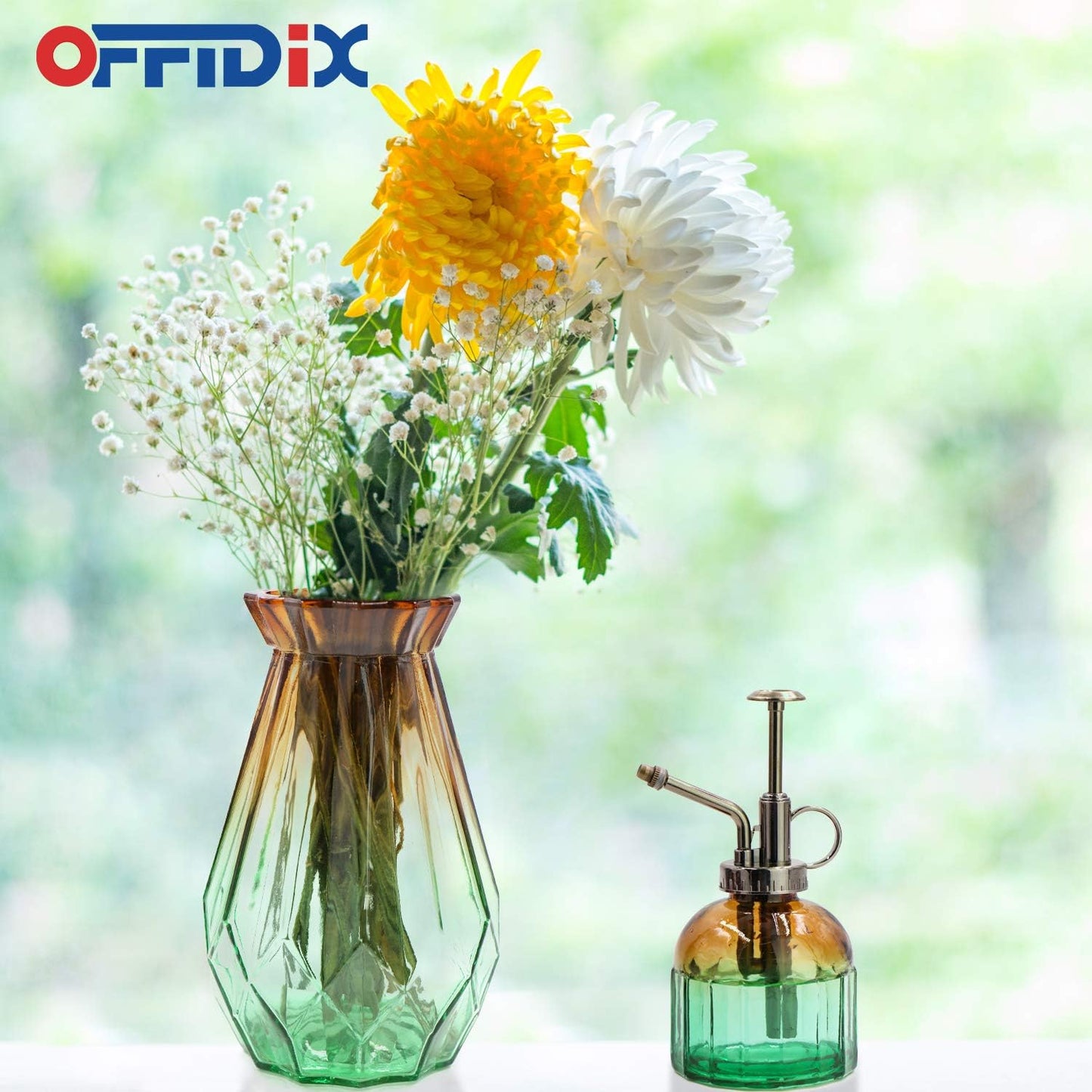 Glass Vase Gradient Multicolor with Geometric Faceted Design Floral Vase for Home, Business, Events or Weddings
