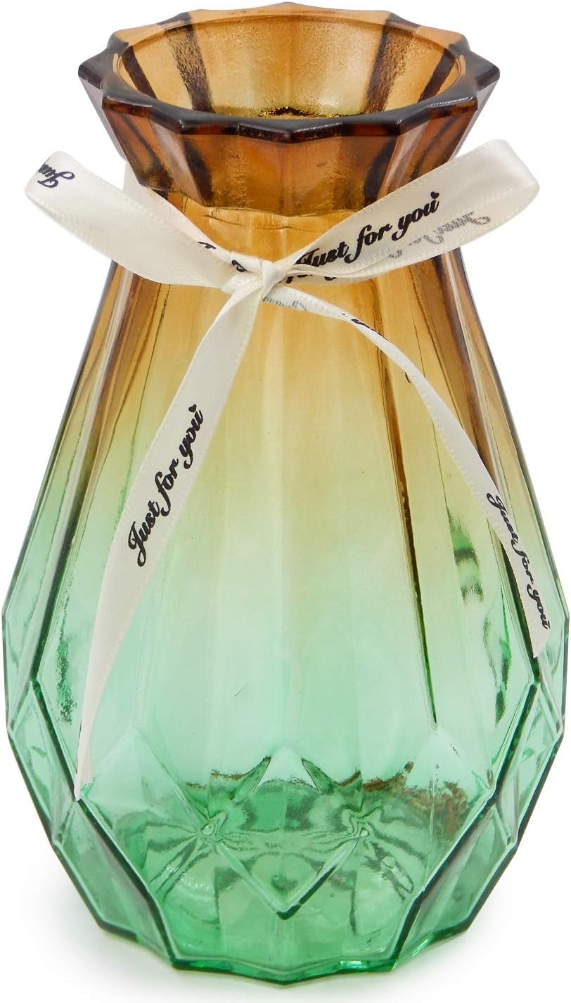 Glass Vase Gradient Multicolor with Geometric Faceted Design Floral Vase for Home, Business, Events or Weddings