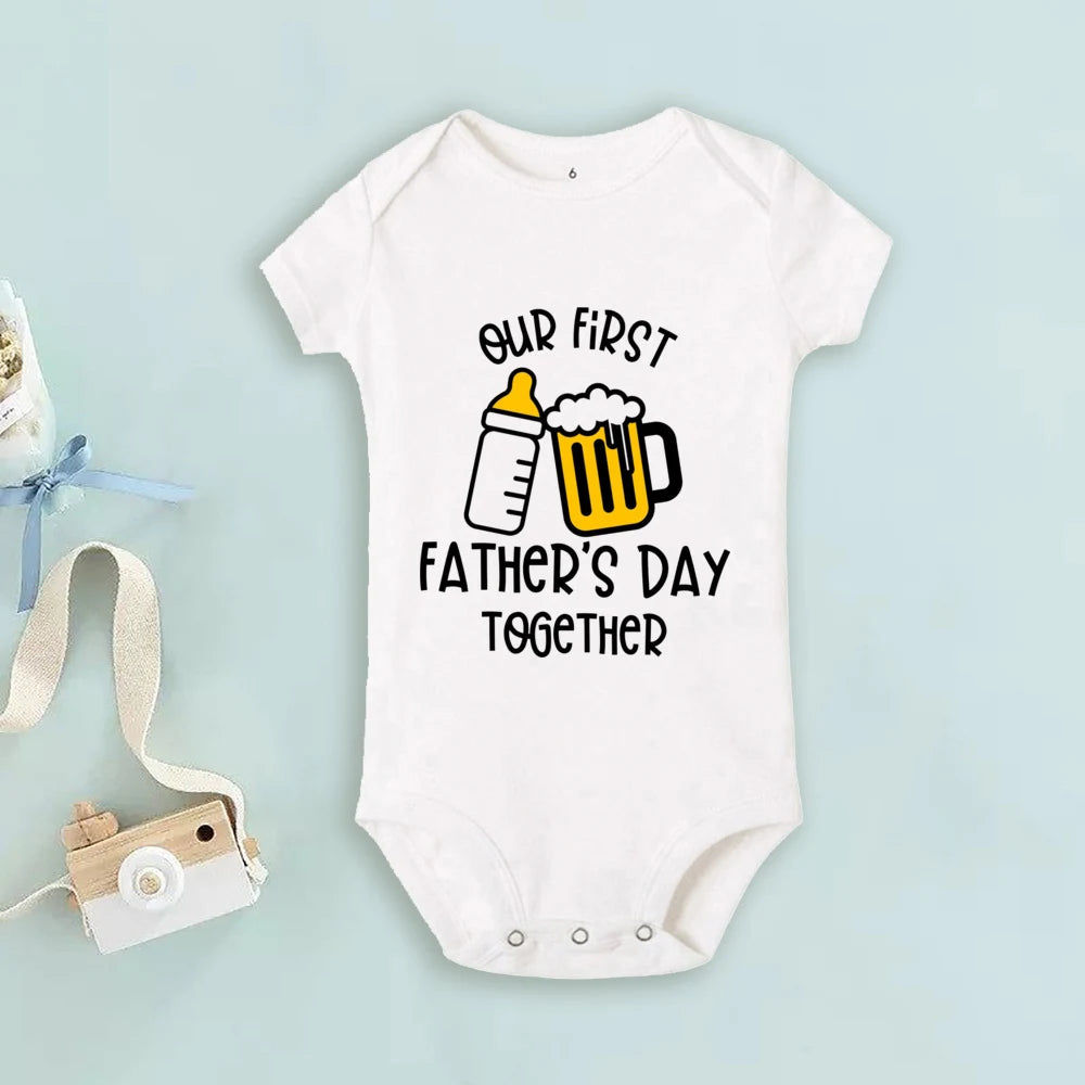 Infant'S Our First Father'S Day Together Outfit Letter Print Family Matching Set Casual Short Sleeve Matching Outfit Clothing