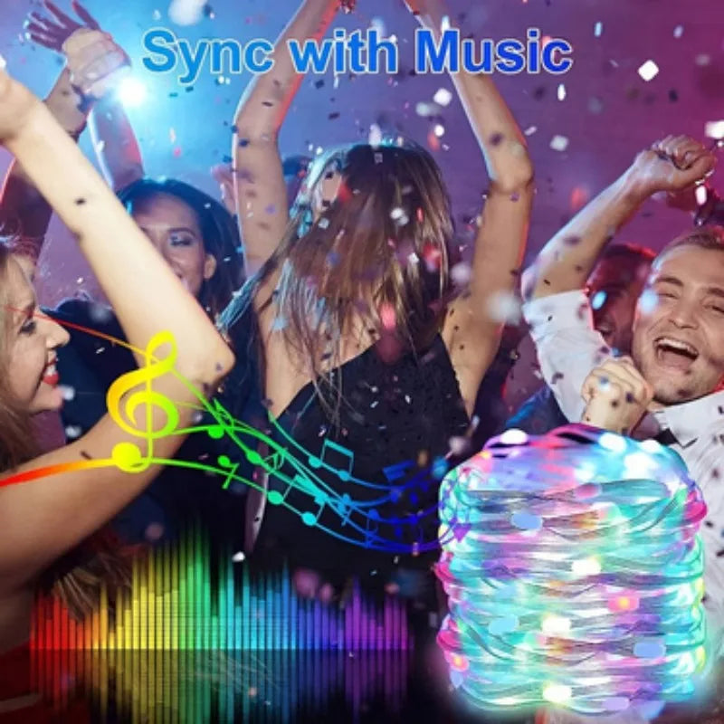 RGB LED Light String 20M 10M 5M DIY Intelligent IC APP Bluetooth Remote Control Fairy Tale Lamp Dream Color Garden Party Christm