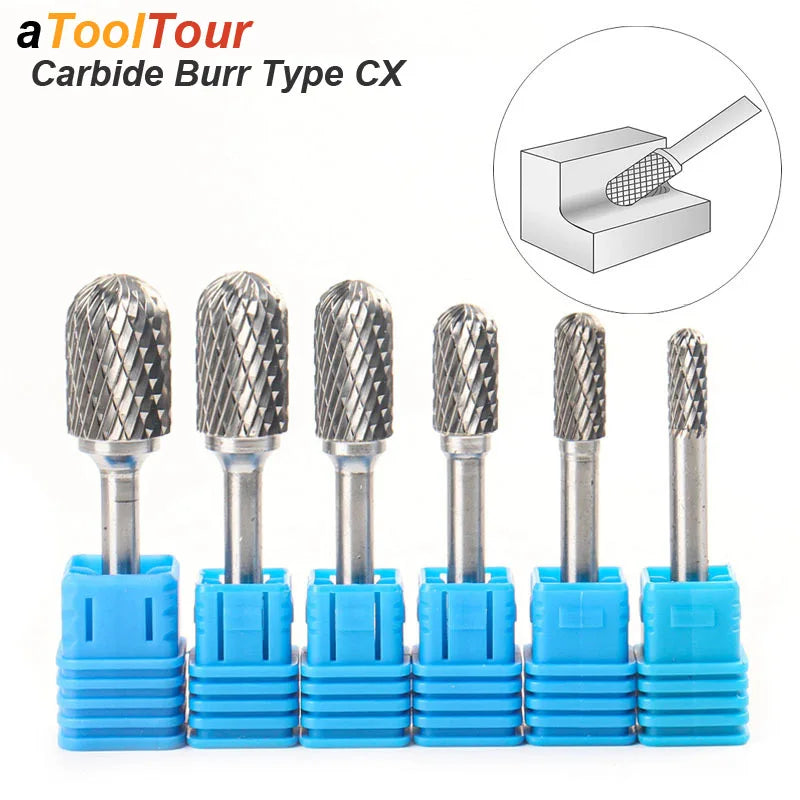 Tungsten Carbide Rotary File Burr Style C Ball Nose Cylinder 6Mm 1/4 Shank Mould Carving Tools Single Cut Milling Cutter Metal