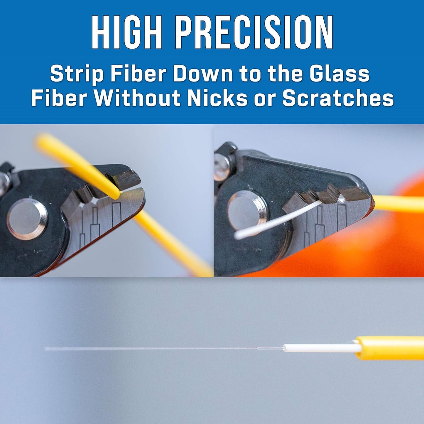 JIC-375 Three Hole Fiber Optic Stripper – Strips 1.6-3.0Mm Jacket, 600-900Μm Buffer, 250Μm Coating, Precision Tool with Angled Jaw and Safety Lock