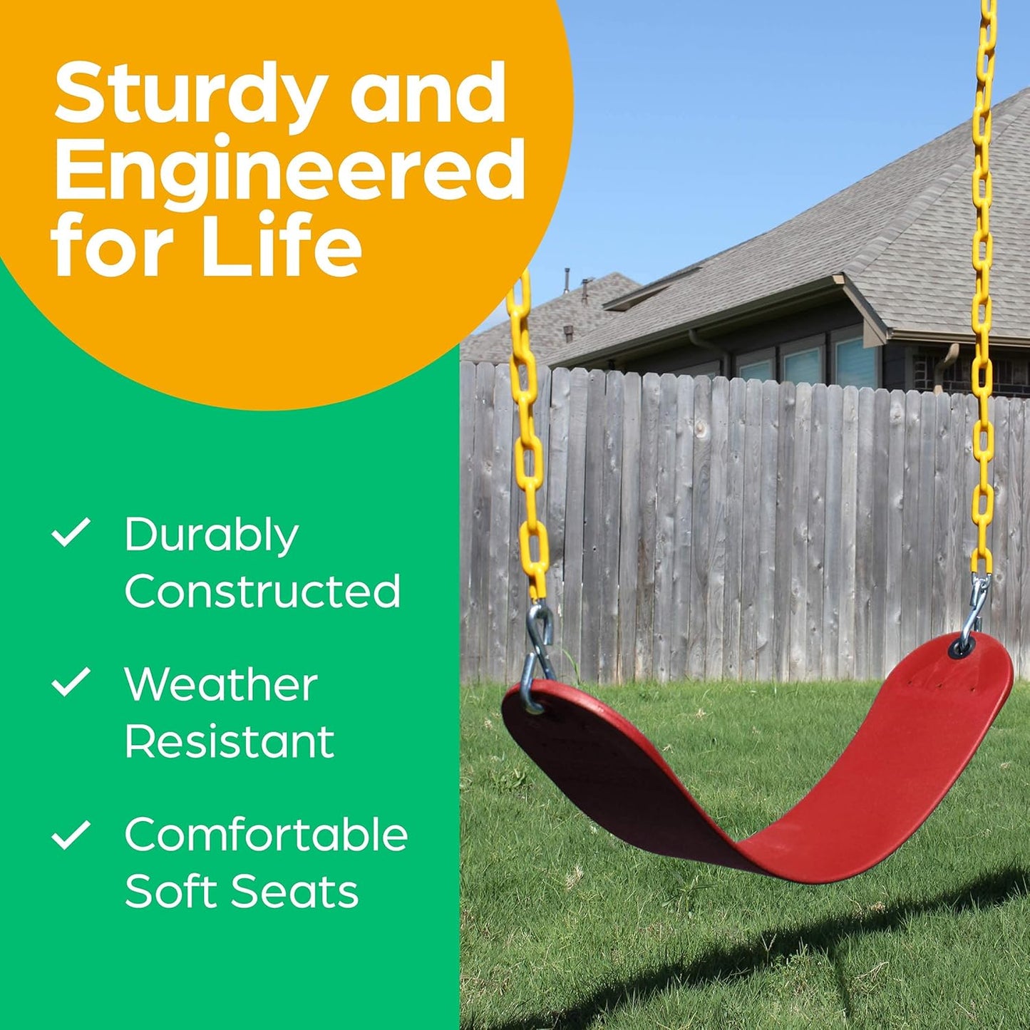 Outdoor Swing Seat Replacement - Pack of 1 Replacement Swings for Swingsets for outside with Plastic Coated Chains and 2 Hooks, Playground Accessories, Red
