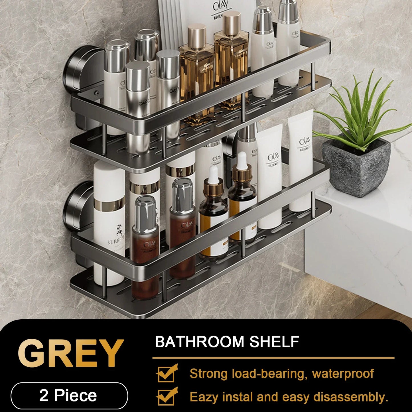 Suction Cup Bathroom Shelf No Drill Wall Mounted Shampoo Bottle Shower Rack Toilet Storage Rack Aluminum Bathroom Kitchen