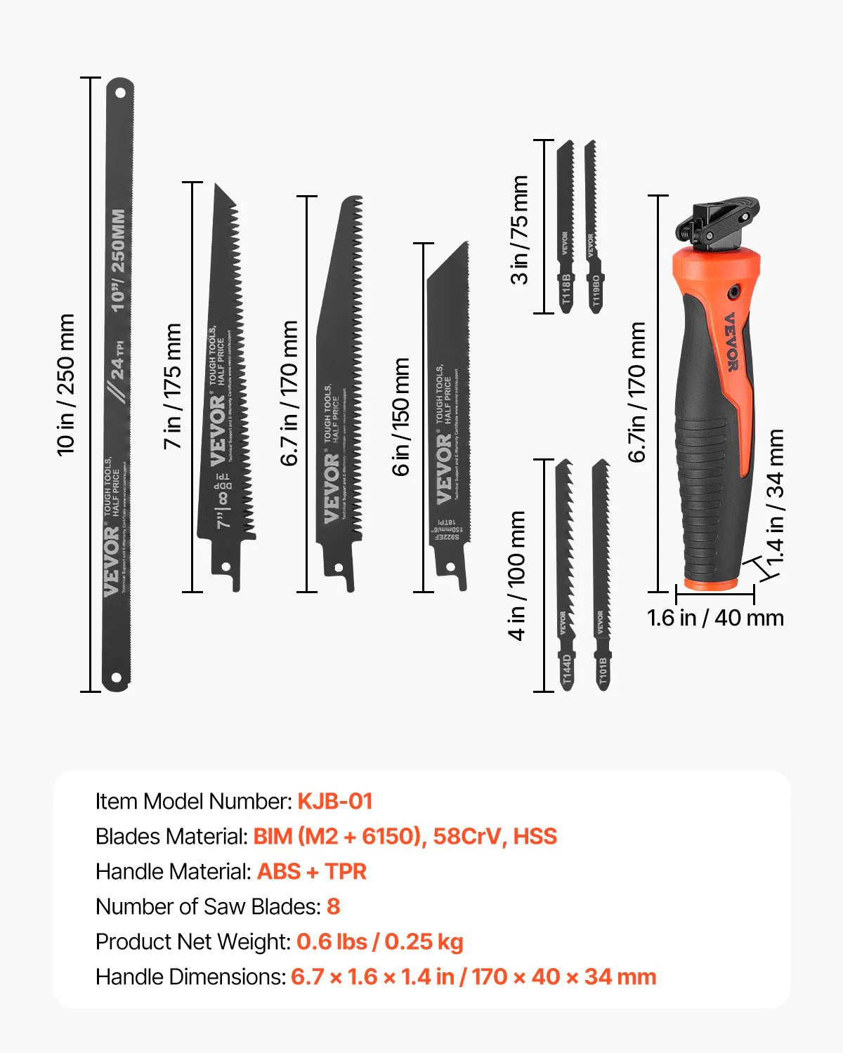 Jab Saw 6 in Keyhole Saw with Soft Grip Handle 8-In-1 Multi-Blades for Drywall