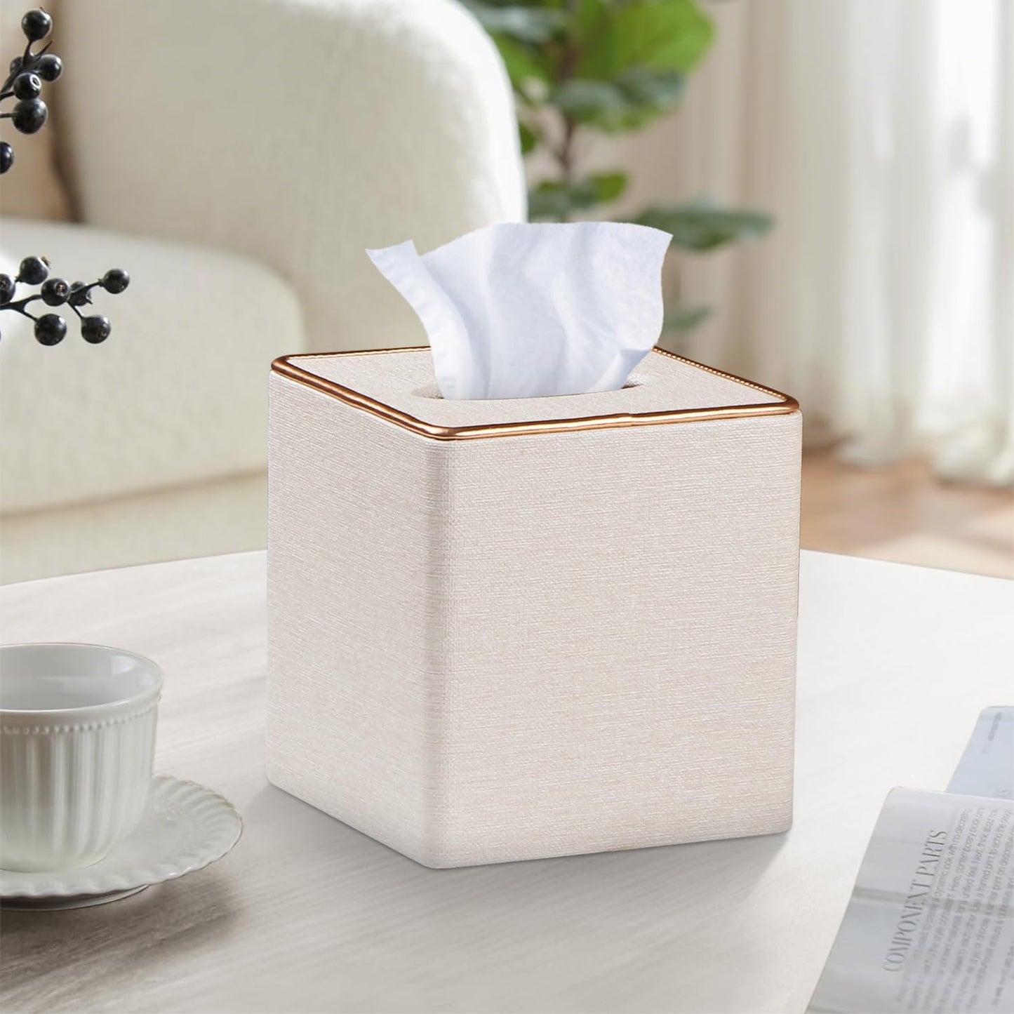 Leather Tissue Box Cover Square,Decorative Cube Tissue Box Holder with Magnetic Bottom,Facial Paper Organizer Table Napkin Case Dispenser for Bathroom,Nightstand,Coffee Car,Home,Office