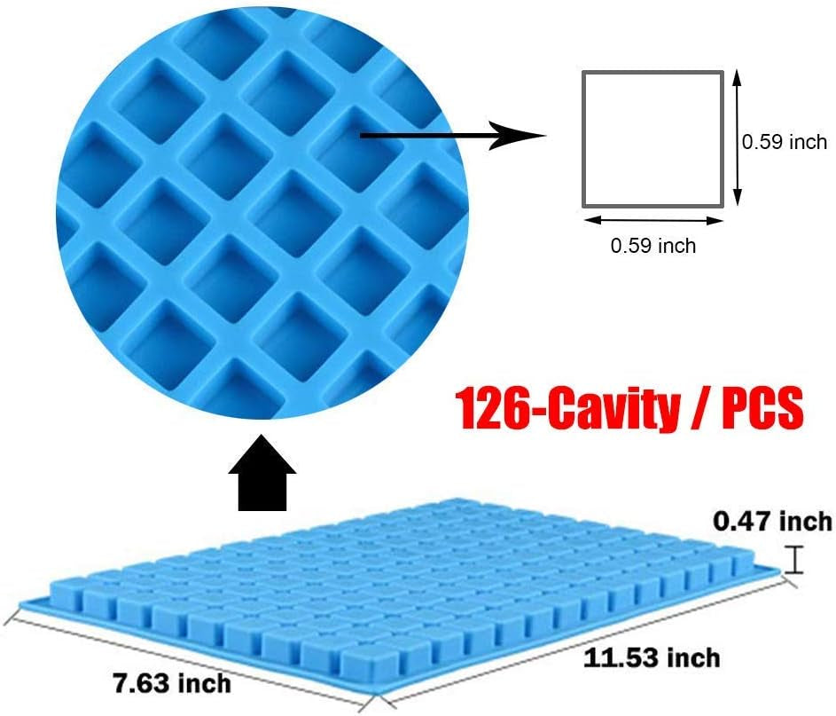 Silicone Molds for Candy Chocolate Gummy Baking, (3 PCS) 126 Cavity Mini Square Mold for Ice Cube Pralines Caramels