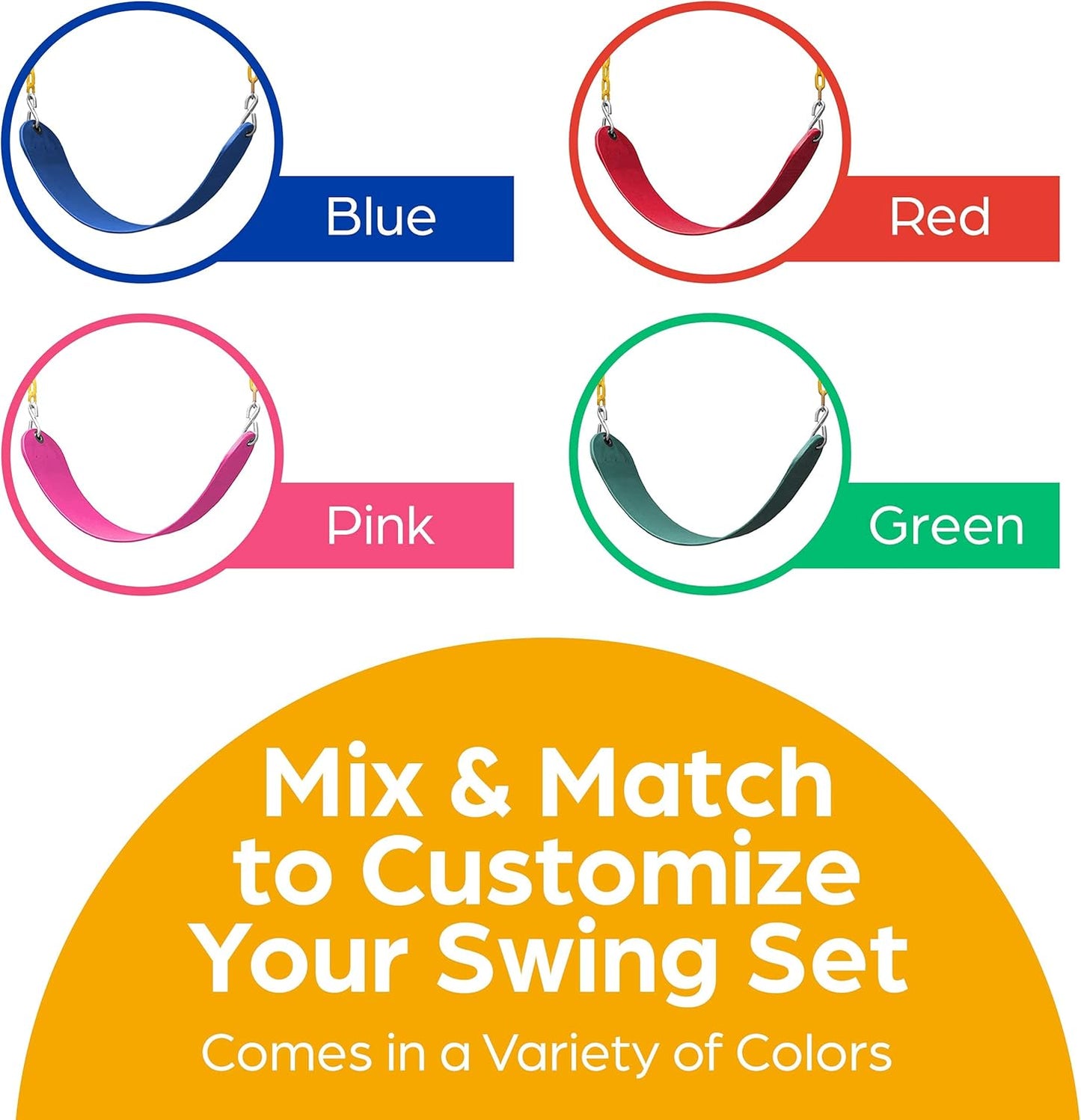 Outdoor Swing Seat Replacement - Pack of 1 Replacement Swings for Swingsets for outside with Plastic Coated Chains and 2 Hooks, Playground Accessories, Red