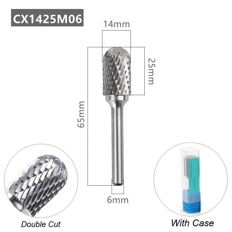 Tungsten Carbide Rotary File Burr Style C Ball Nose Cylinder 6Mm 1/4 Shank Mould Carving Tools Single Cut Milling Cutter Metal