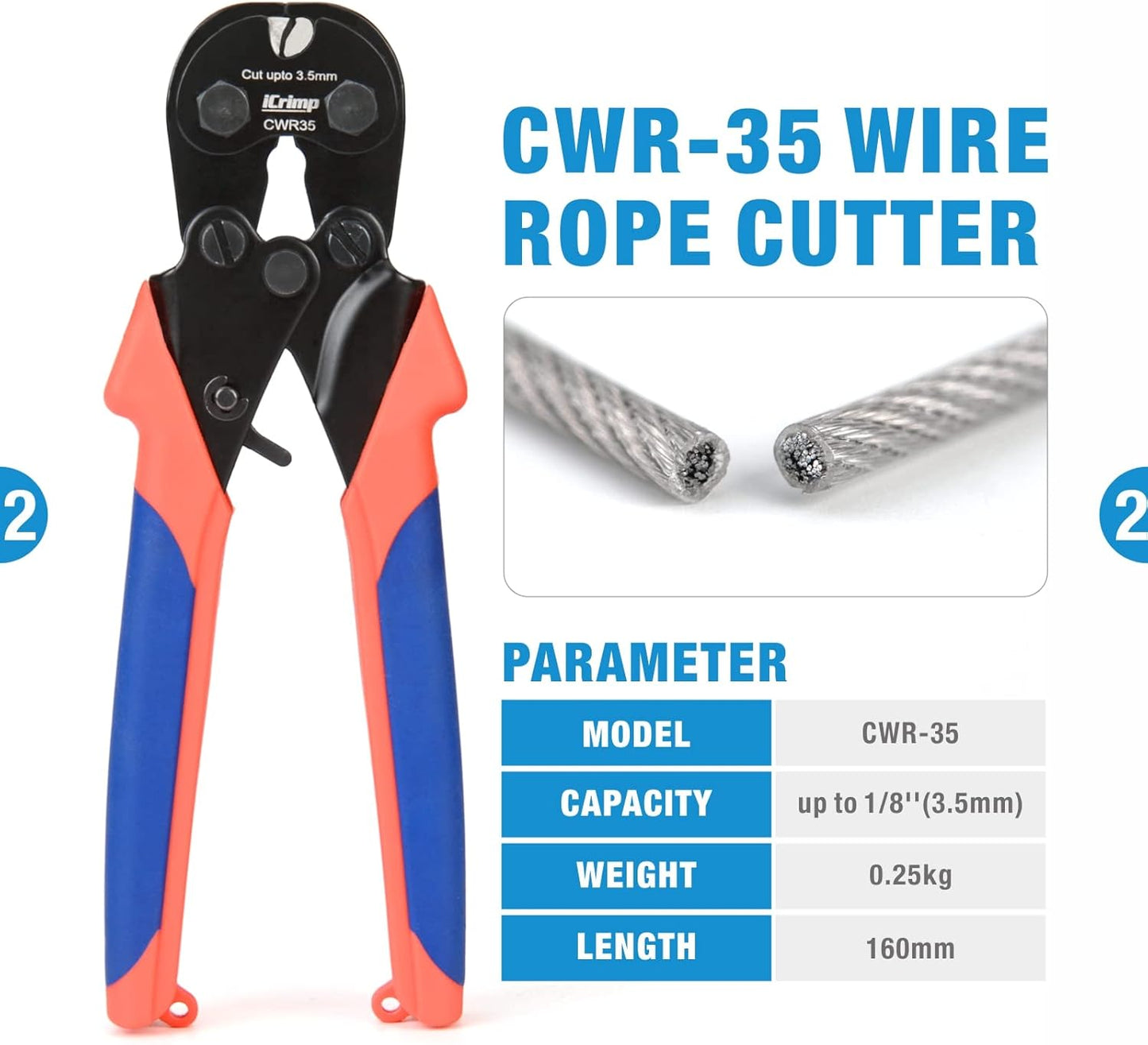 Icrimp Wire Rope Crimping Tool for Aluminum Loop Sleeve, Two Barrel Ferrule, Oval Sleeves, 3/64 in to 1/8 In, Swaging Tool Kit with Wire Rope Cutter