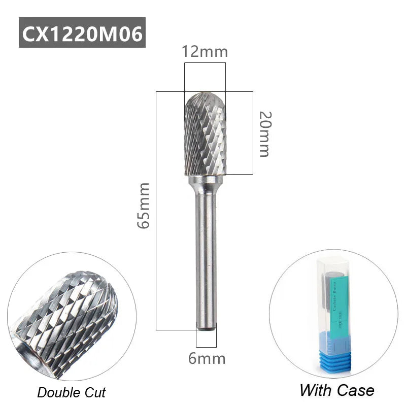 Tungsten Carbide Rotary File Burr Style C Ball Nose Cylinder 6Mm 1/4 Shank Mould Carving Tools Single Cut Milling Cutter Metal
