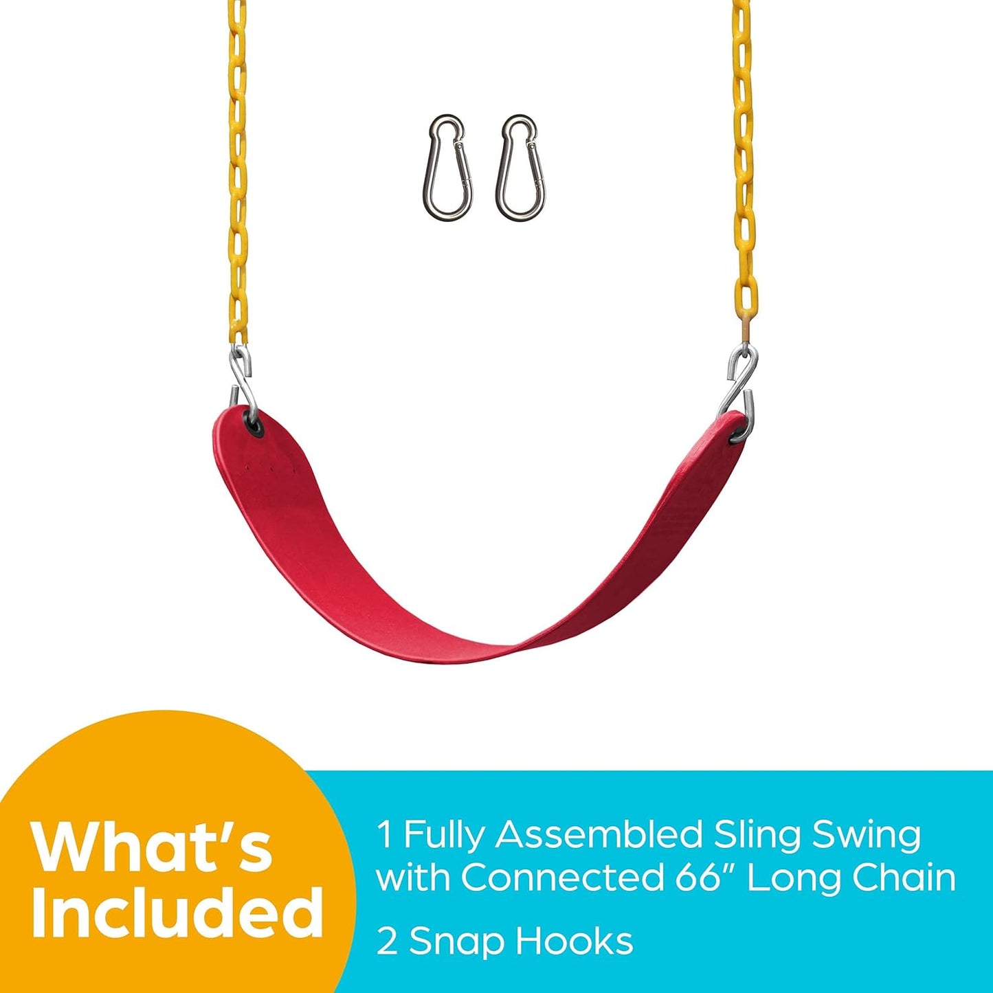 Outdoor Swing Seat Replacement - Pack of 1 Replacement Swings for Swingsets for outside with Plastic Coated Chains and 2 Hooks, Playground Accessories, Red