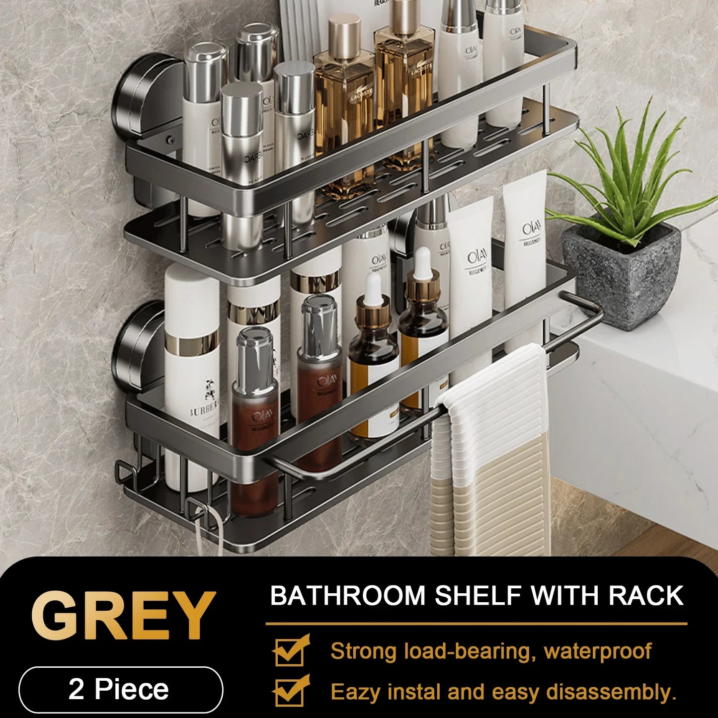 Suction Cup Bathroom Shelf No Drill Wall Mounted Shampoo Bottle Shower Rack Toilet Storage Rack Aluminum Bathroom Kitchen