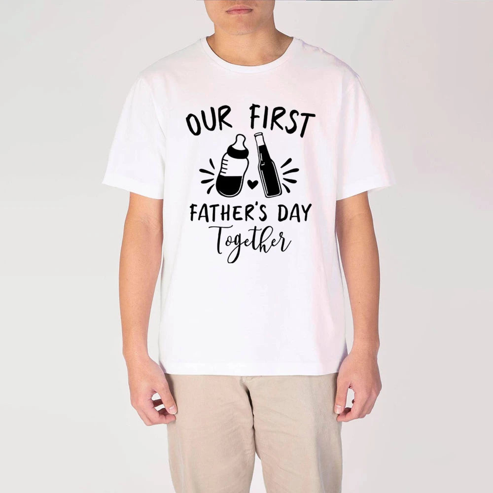 Infant'S Our First Father'S Day Together Outfit Letter Print Family Matching Set Casual Short Sleeve Matching Outfit Clothing