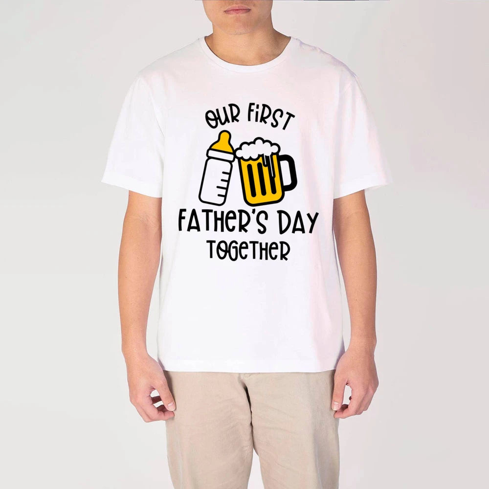 Infant'S Our First Father'S Day Together Outfit Letter Print Family Matching Set Casual Short Sleeve Matching Outfit Clothing