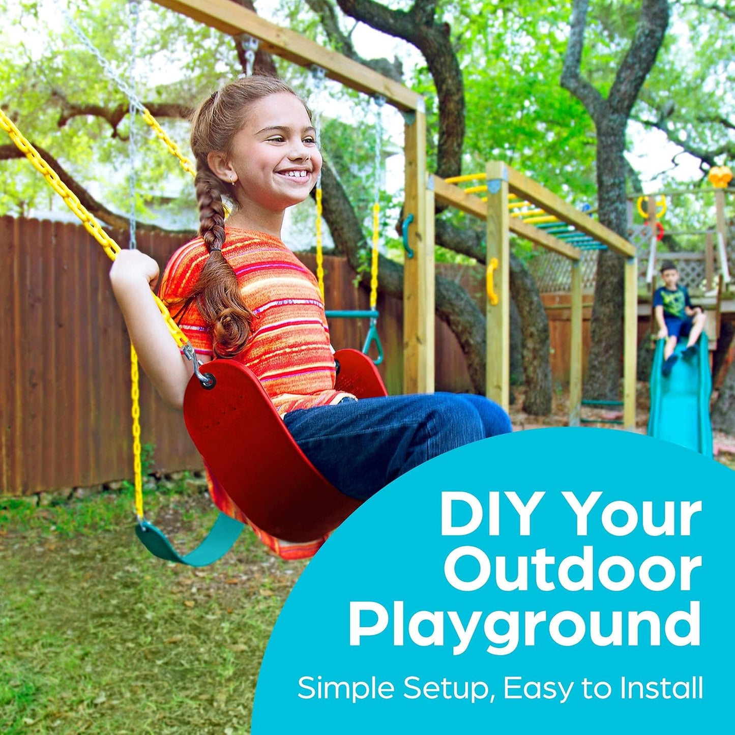 Outdoor Swing Seat Replacement - Pack of 1 Replacement Swings for Swingsets for outside with Plastic Coated Chains and 2 Hooks, Playground Accessories, Red