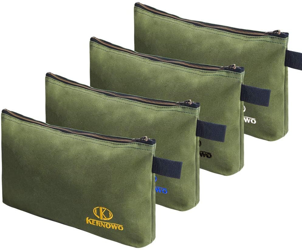 4 Pack Upgrade Zipper Canvas Tool Pouch, 20 Oz Heavy Duty Tool Bag, Water Resistant Utility Tools Organizer, 12.75 X 8 X 2.25 Inch Spacious Storage Pouches with Dependable Brass Zippers