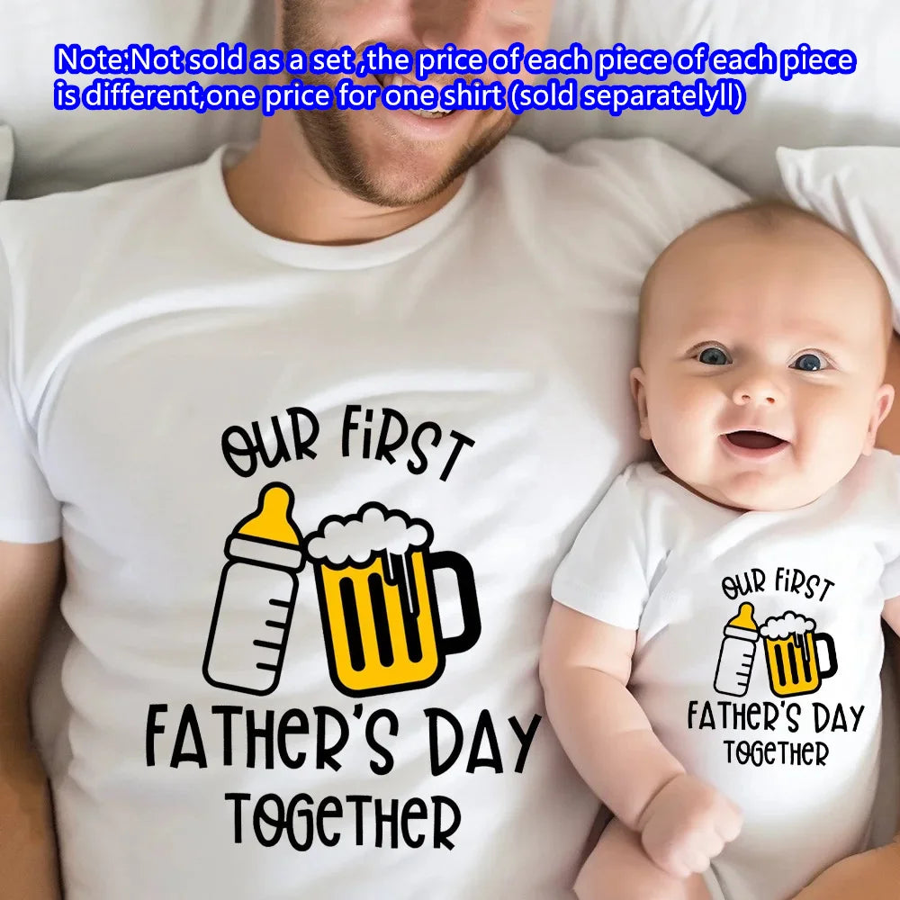 Infant'S Our First Father'S Day Together Outfit Letter Print Family Matching Set Casual Short Sleeve Matching Outfit Clothing