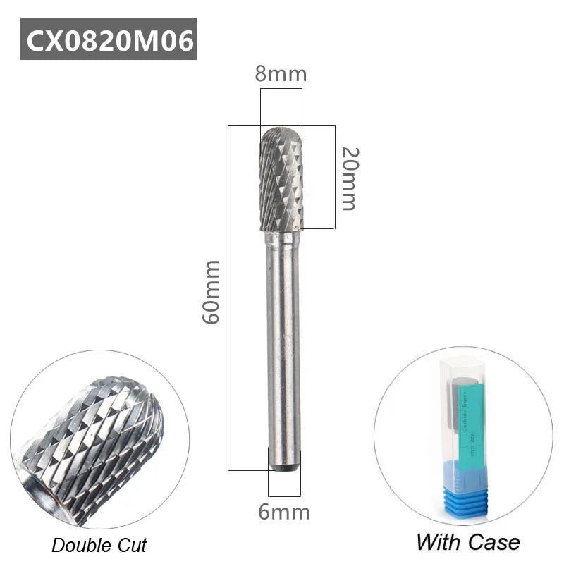 Tungsten Carbide Rotary File Burr Style C Ball Nose Cylinder 6Mm 1/4 Shank Mould Carving Tools Single Cut Milling Cutter Metal