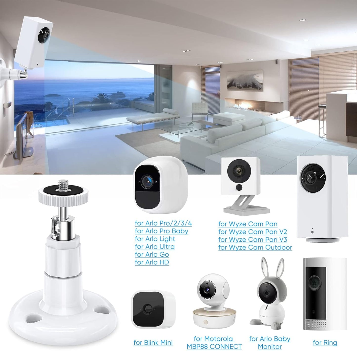 Wall Mount Compatible with Wyze Cam Pan V3 & Wyze Cam V4/V3 & Wyze Cam Outdoor/Indoor, 360 Degree Swivel Adjustable Bracket for Wyze Cam and Other Camera with Same Interface 2 Pack