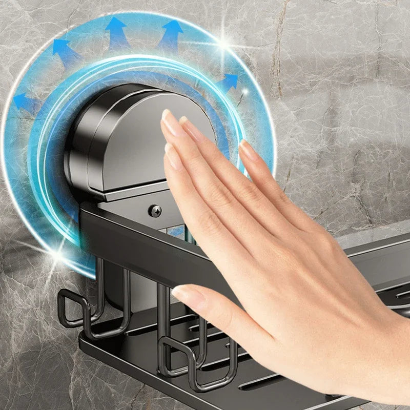 Suction Cup Bathroom Shelf No Drill Wall Mounted Shampoo Bottle Shower Rack Toilet Storage Rack Aluminum Bathroom Kitchen