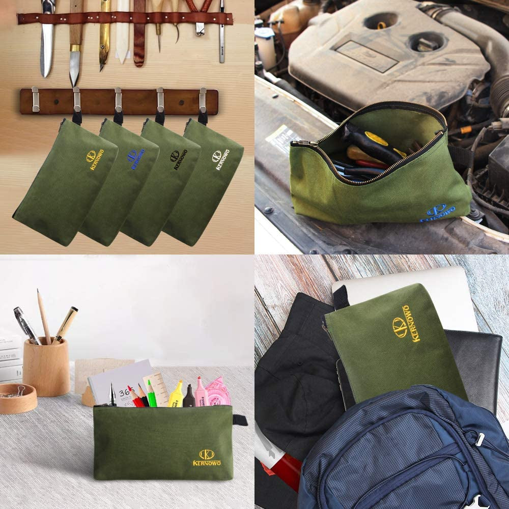 4 Pack Upgrade Zipper Canvas Tool Pouch, 20 Oz Heavy Duty Tool Bag, Water Resistant Utility Tools Organizer, 12.75 X 8 X 2.25 Inch Spacious Storage Pouches with Dependable Brass Zippers