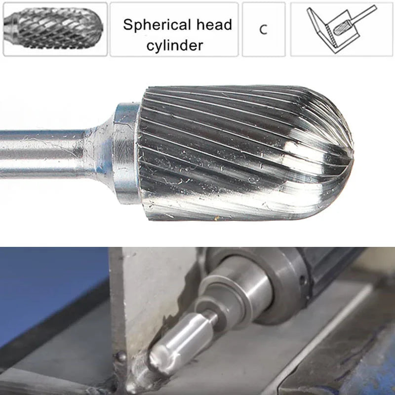 Tungsten Carbide Rotary File Burr Style C Ball Nose Cylinder 6Mm 1/4 Shank Mould Carving Tools Single Cut Milling Cutter Metal