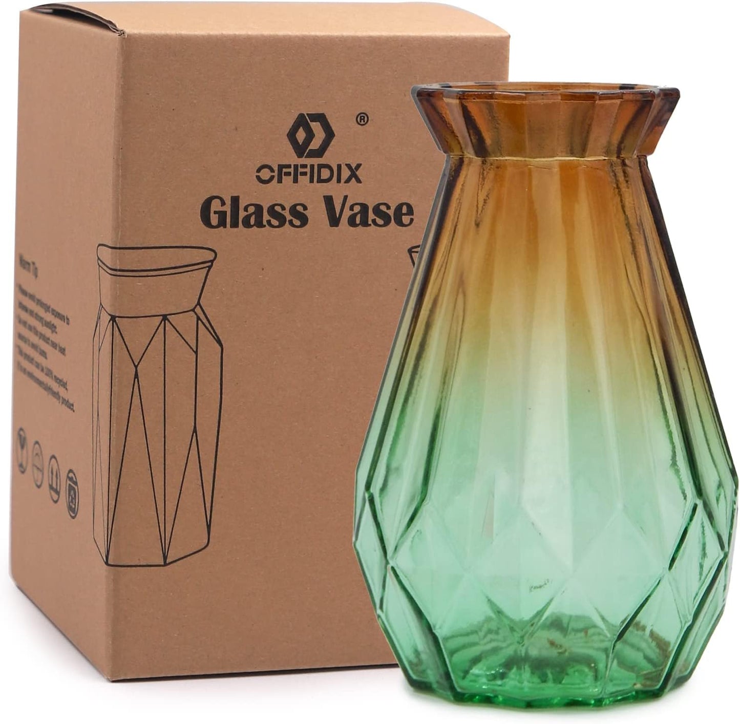 Glass Vase Gradient Multicolor with Geometric Faceted Design Floral Vase for Home, Business, Events or Weddings