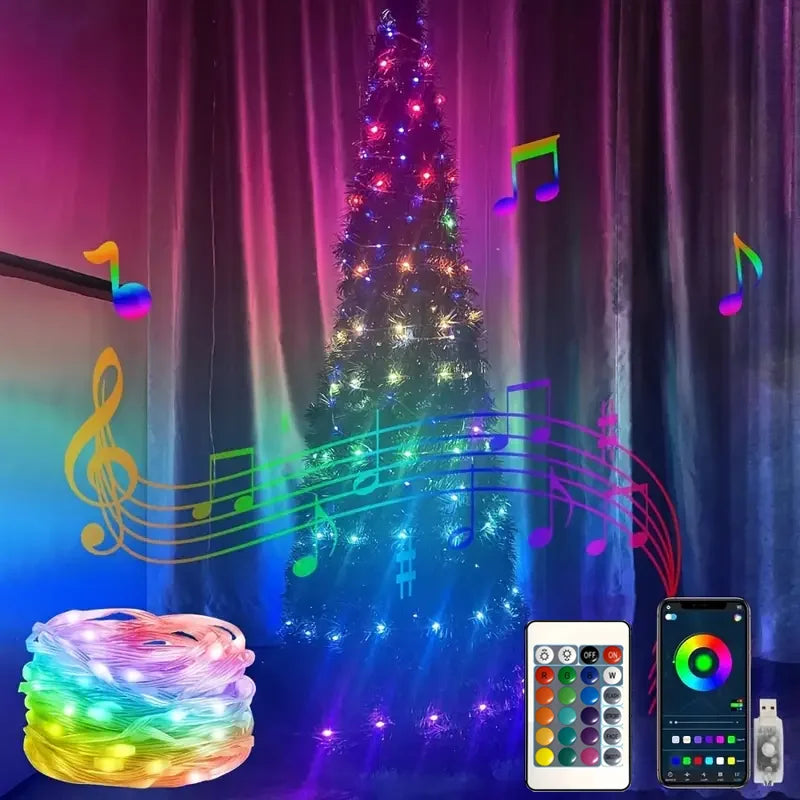 RGB LED Light String 20M 10M 5M DIY Intelligent IC APP Bluetooth Remote Control Fairy Tale Lamp Dream Color Garden Party Christm