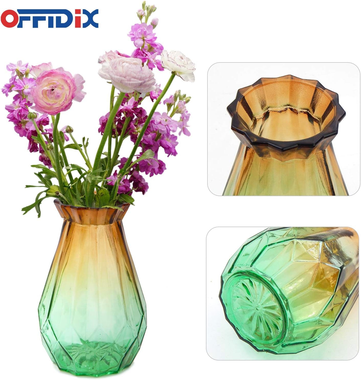 Glass Vase Gradient Multicolor with Geometric Faceted Design Floral Vase for Home, Business, Events or Weddings