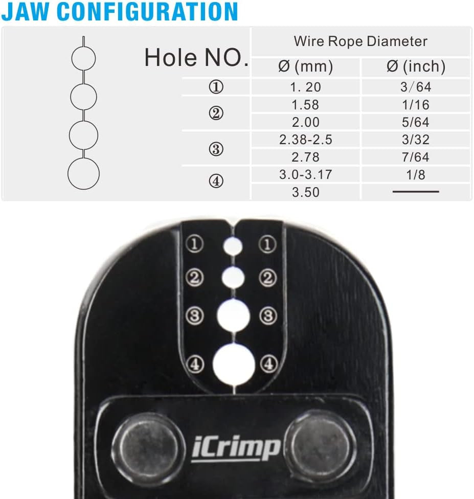 Icrimp Wire Rope Crimping Tool for Aluminum Loop Sleeve, Two Barrel Ferrule, Oval Sleeves, 3/64 in to 1/8 In, Swaging Tool Kit with Wire Rope Cutter