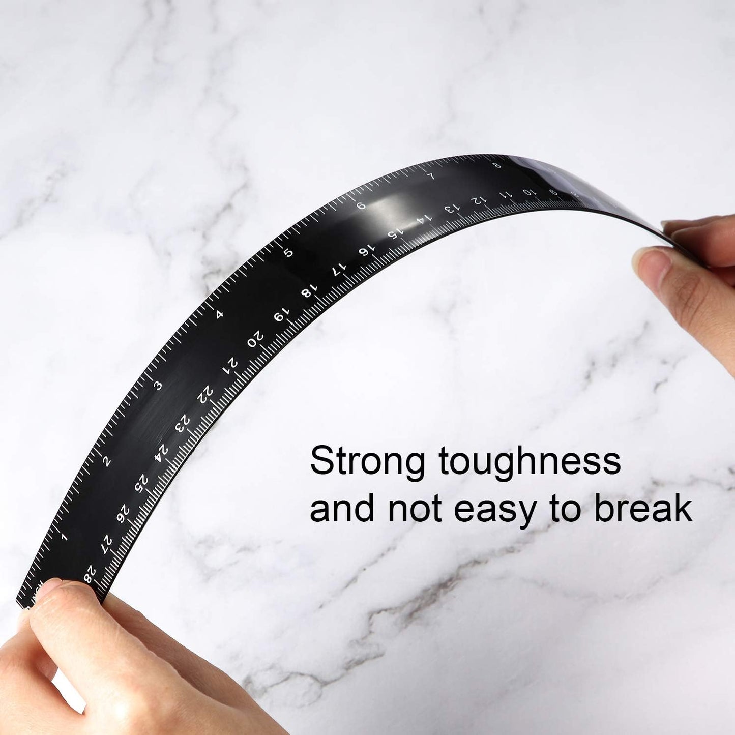 Plastic Ruler Straight Ruler Plastic Measuring Tool 12 Inches and 6 Inches, 2 Pieces (Black)