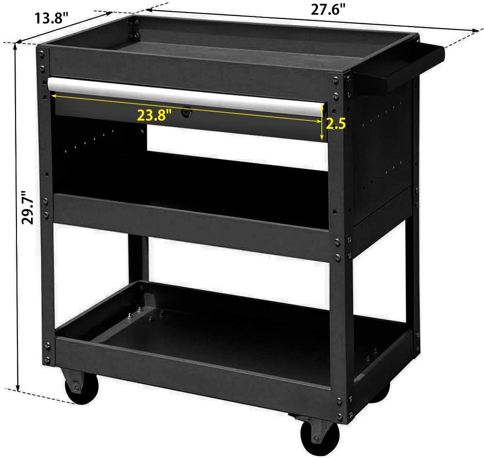 Big Tool Cart,4-Wheel Tool Cart,Rolling Tool Cart,Big Tool Storage Cart,Tool Cart with Ball-Bearing Slides,Tool Cart&Tool Chest for Garage and Warehouse (Black)