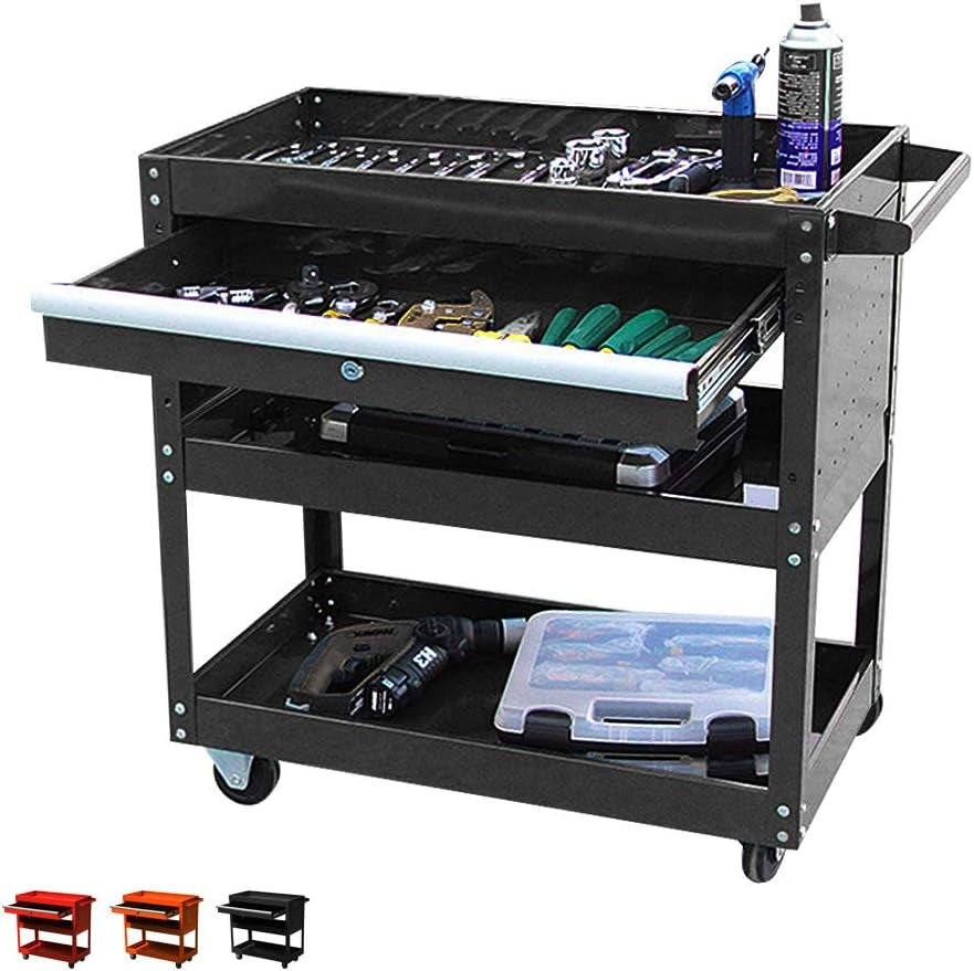 Big Tool Cart,4-Wheel Tool Cart,Rolling Tool Cart,Big Tool Storage Cart,Tool Cart with Ball-Bearing Slides,Tool Cart&Tool Chest for Garage and Warehouse (Black)