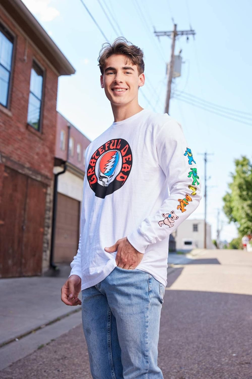 Grateful Dead Men'S Long Sleeve T-Shirt Steal Your Face Stealie Dancing Bears Officially Licensed