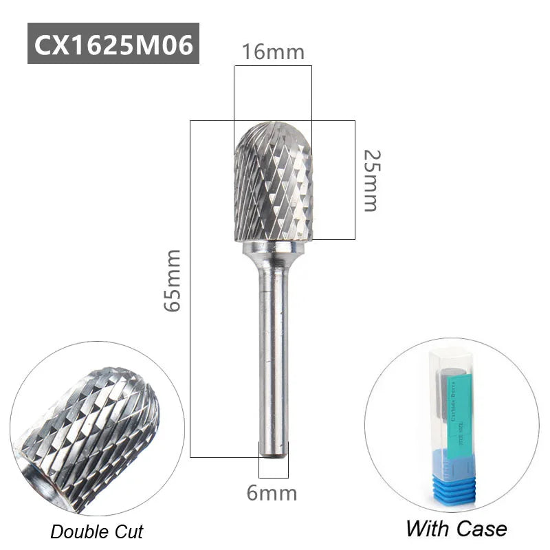 Tungsten Carbide Rotary File Burr Style C Ball Nose Cylinder 6Mm 1/4 Shank Mould Carving Tools Single Cut Milling Cutter Metal