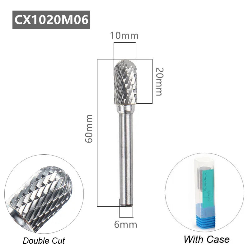 Tungsten Carbide Rotary File Burr Style C Ball Nose Cylinder 6Mm 1/4 Shank Mould Carving Tools Single Cut Milling Cutter Metal