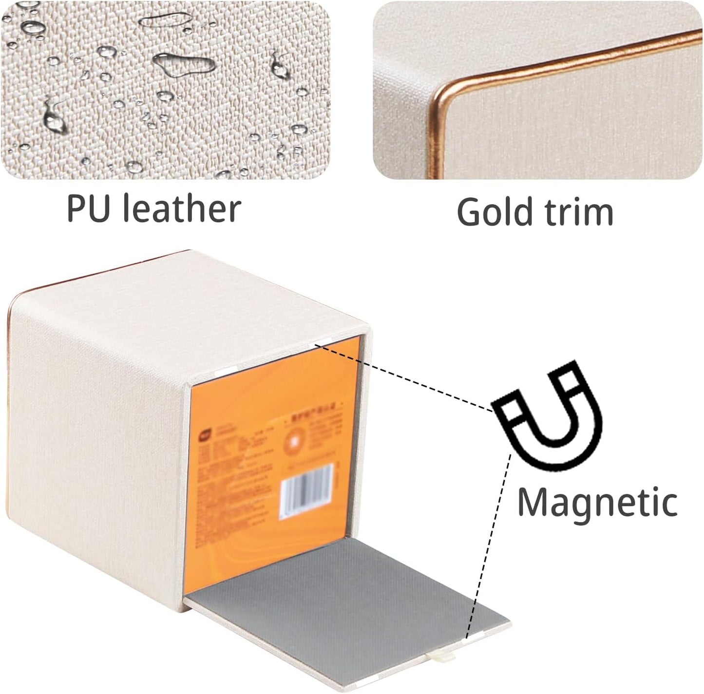 Leather Tissue Box Cover Square,Decorative Cube Tissue Box Holder with Magnetic Bottom,Facial Paper Organizer Table Napkin Case Dispenser for Bathroom,Nightstand,Coffee Car,Home,Office