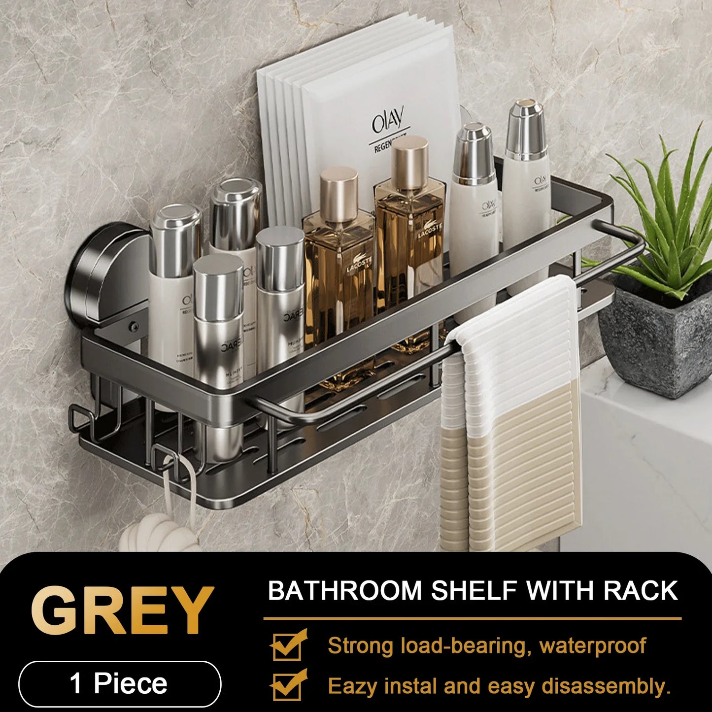 Suction Cup Bathroom Shelf No Drill Wall Mounted Shampoo Bottle Shower Rack Toilet Storage Rack Aluminum Bathroom Kitchen