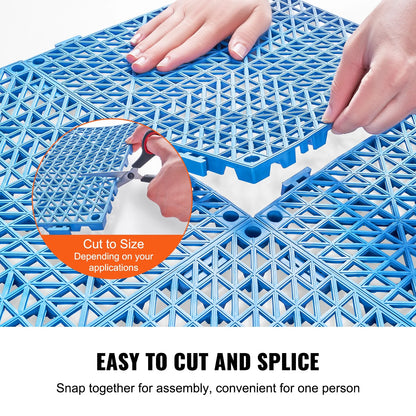 VEVOR Interlocking Tile 55PCS Blue, Drainage Tiles 12 X 12 Splicing, Soft PVC Interlocking Drainage Floor Tiles, Non-Slip Drainage Holes for Restroom, Bathroom, Kitchen, Pool, Wet Areas, Blue