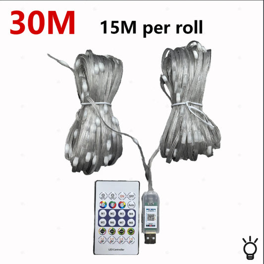 RGB LED Light String 20M 10M 5M DIY Intelligent IC APP Bluetooth Remote Control Fairy Tale Lamp Dream Color Garden Party Christm
