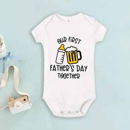 Infant'S Our First Father'S Day Together Outfit Letter Print Family Matching Set Casual Short Sleeve Matching Outfit Clothing
