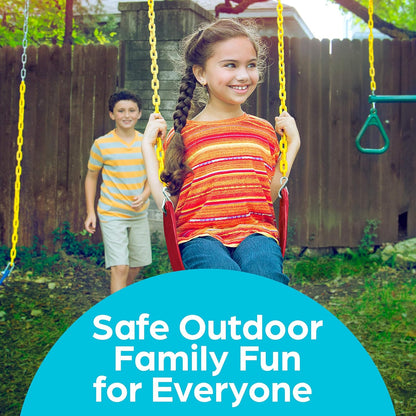 Outdoor Swing Seat Replacement - Pack of 1 Replacement Swings for Swingsets for outside with Plastic Coated Chains and 2 Hooks, Playground Accessories, Red