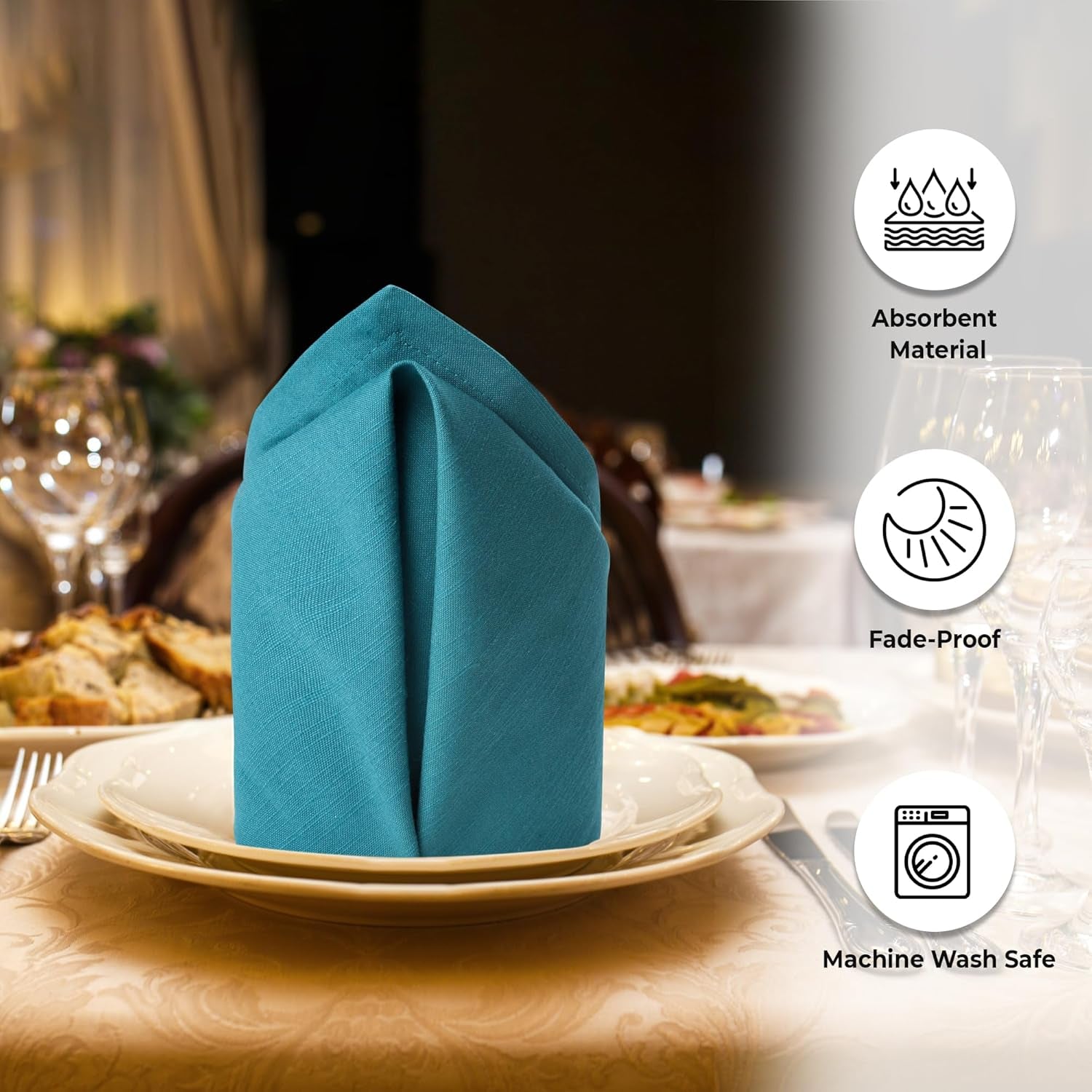 Christmas Dinner Napkins 20’’X20’’ over Sized Set of 12 Turquise Color Cloth Napkins 100% Cotton Slub Thanks Giving Cloth Napkins Premium Hotel Quality Everyday Use Soft Dinner Napkins