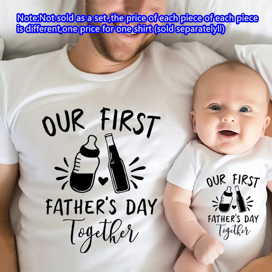 Infant'S Our First Father'S Day Together Outfit Letter Print Family Matching Set Casual Short Sleeve Matching Outfit Clothing