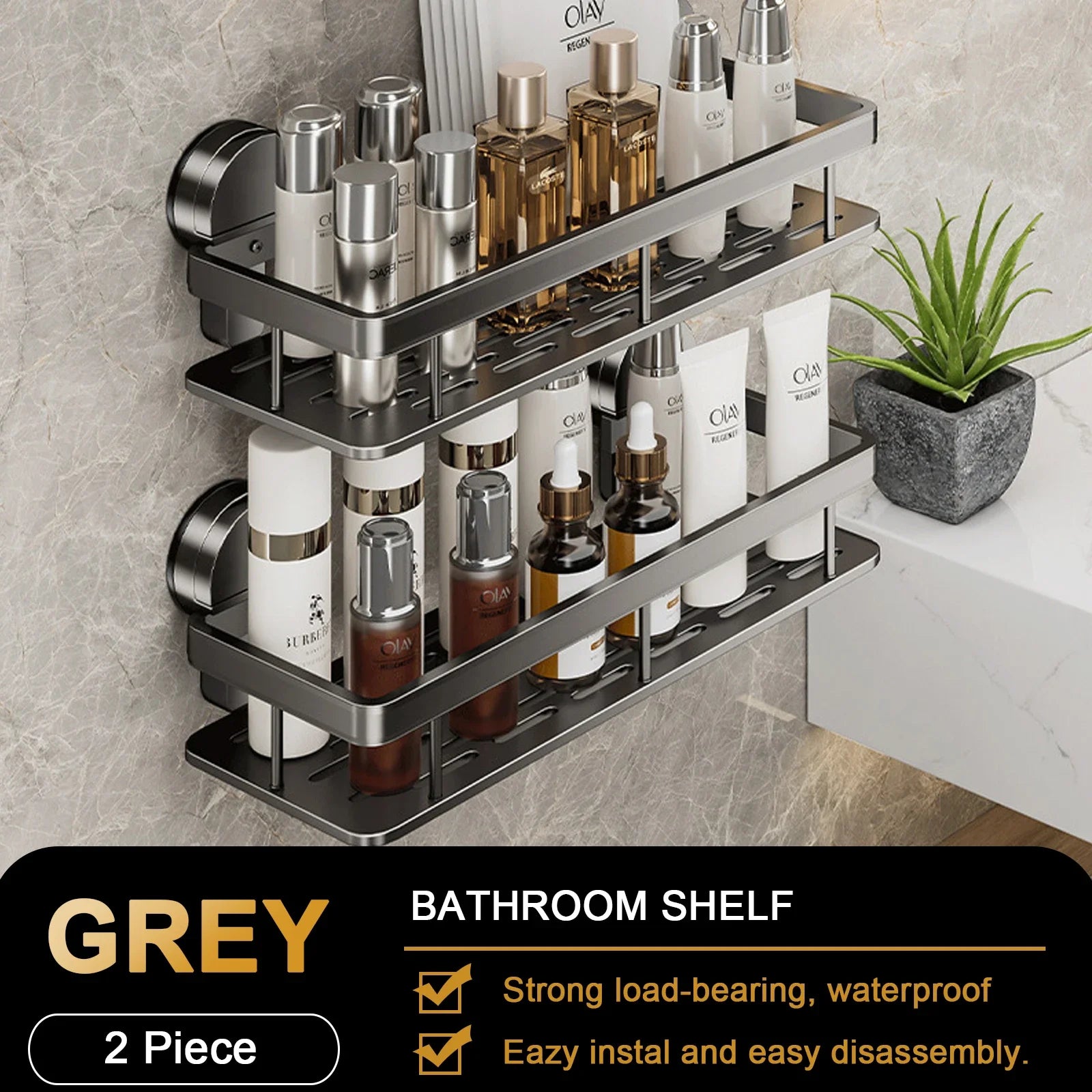 Suction Cup Bathroom Shelf No Drill Wall Mounted Shampoo Bottle Shower Rack Toilet Storage Rack Aluminum Bathroom Kitchen