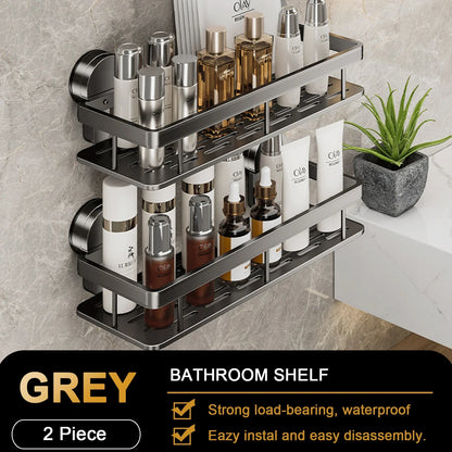Suction Cup Bathroom Shelf No Drill Wall Mounted Shampoo Bottle Shower Rack Toilet Storage Rack Aluminum Bathroom Kitchen