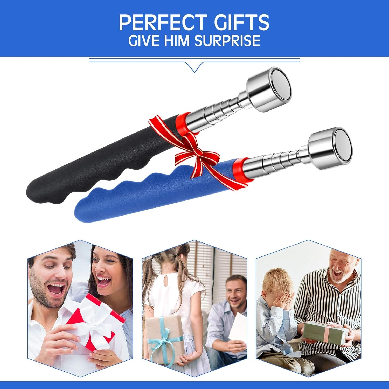 Telescoping Magnetic Pickup Tool 20 Lbs Magnet Extension Tool Telescoping 30 Inch Extendable Stick Gadget for Men Suitable for Birthday Father'S Day Christmas(Blue and Black,2 Pieces)