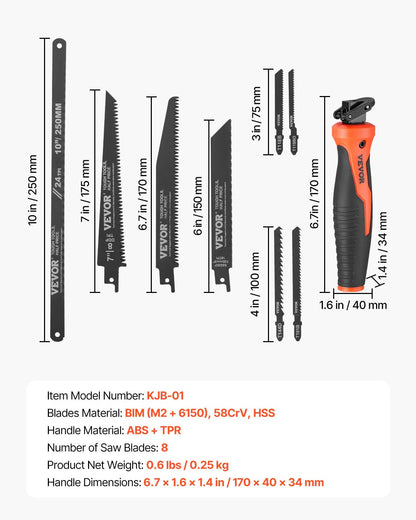 Jab Saw 6 in Keyhole Saw with Soft Grip Handle 8-In-1 Multi-Blades for Drywall